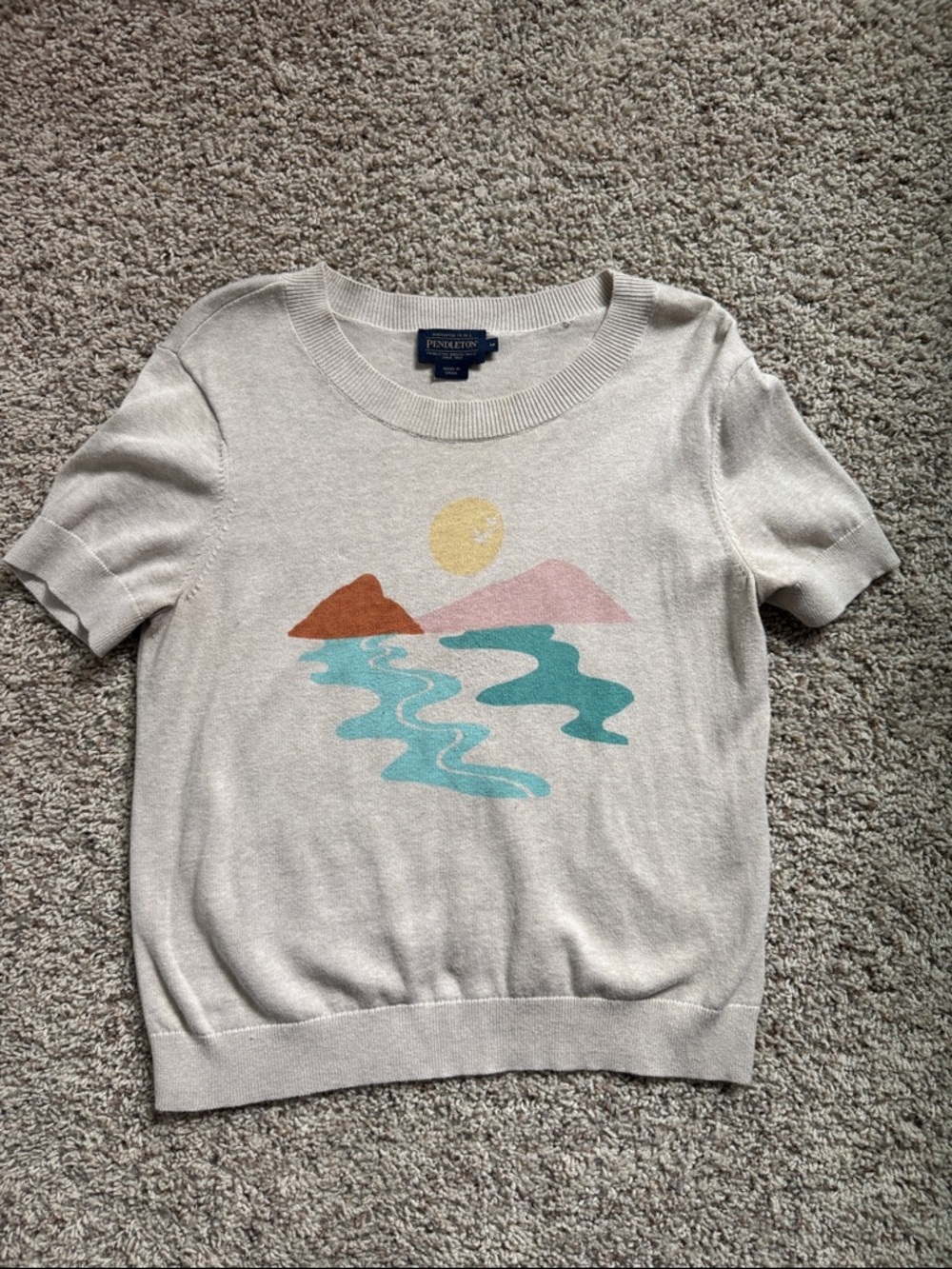Pendleton Coastal Sunset Scenic Graphic Knit Short Sleeve Sweater